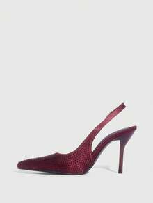 CUCCOO SZL Tacones altos elegantes y lujosos con diseño de hebilla con rhinestones de punta fina para mujer, ideales para Navidad - Rojo - Ver 8