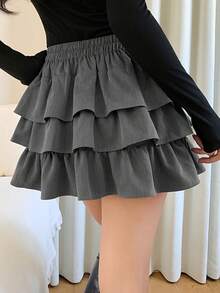 FRIFUL 女士多层蛋糕裙，带蝴蝶结装饰，甜美迷你裙 - 灰色 - 查看 6