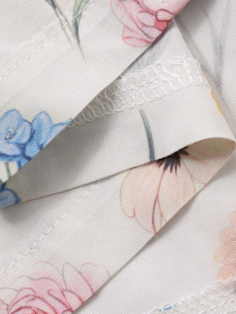 Floral Print Happy Puppy Patchwork Contrast Loose Women Robe