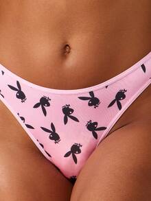 Missguided x Playboy Thong Underwear With Bunny Print Pattern For Daily Comfort And Style - Pink - View 4