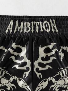 ROMWE Y2K Women's Minimalist Print Athletic Shorts, Boxing Shorts - Black - View 3