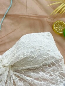 Soleia Bộ áo quây ren và chân váy ngắn dành cho nữ, thích hợp cho đi biển, bãi biển, lễ hội âm nhạc, tiệc tùng, trang phục mùa hè. - Màu be - Xem 6