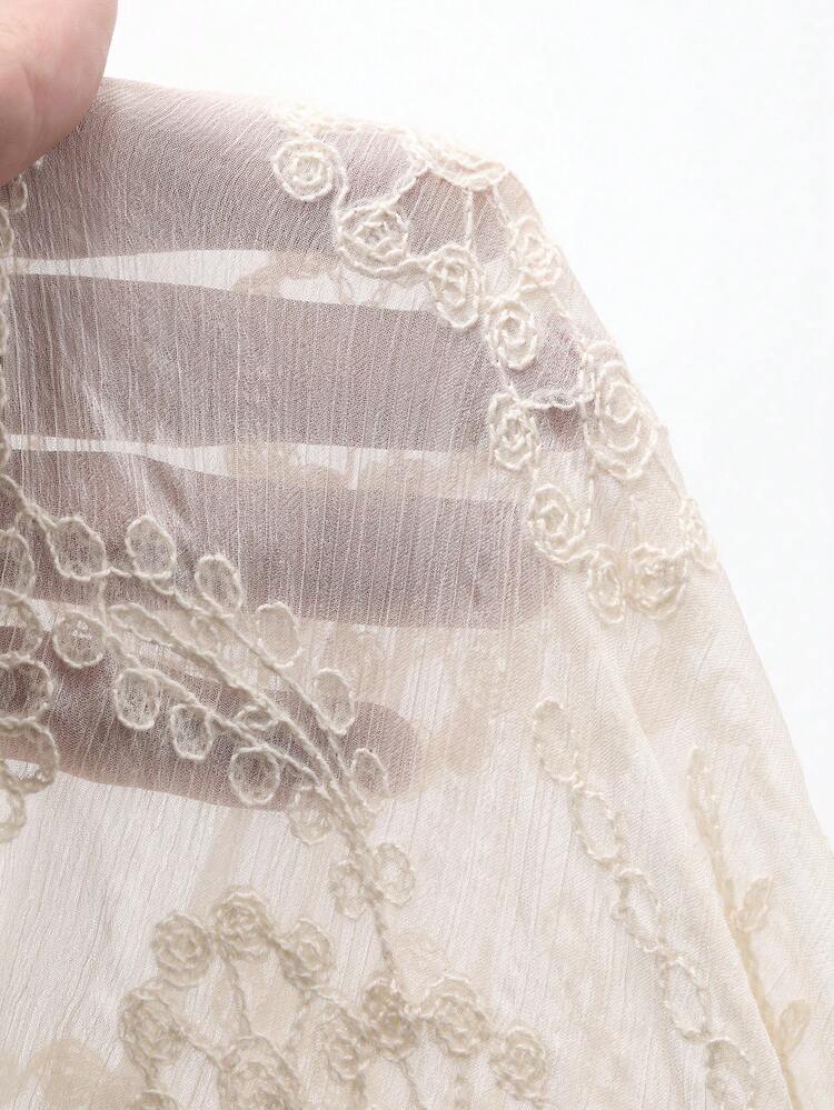 Women's Solid Color Jacquard Loose Pullover Flare Sleeve Elegant Resort Blouse, Spring/Autumn