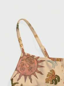 ROMWE Fairycore Hippie Vacation Sexy Lady Sun Moon Star Coconut Tree Sun Women Camisole - Beige - View 4