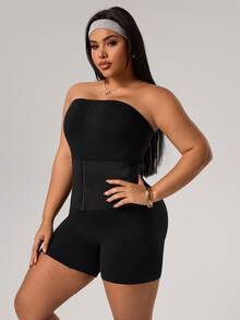 SHEIN Sports Bộ áo liền quần thể thao không đường may dành cho nữ cỡ lớn - màu đen - Xem 5