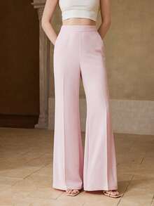 MOTF PREMIUM WOMEN'S CASUAL PINK SEAM FRONT FLARE LEG SUIT PANTS, SPRING/SUMMER - Pink - View 6