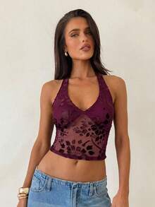 Aloruh Romantisches Spitzen-Schnürung Figurbetontes Strukturiertes Strick-Camisole für Frauen für Dates - Verschiedenfarbig - Übersicht 6