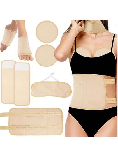 طقم زيت الخروع المحسن 6 قطع، مناسب للركبة والرقبة والخصر، قابل لإعادة الاستخدام، قابل للغسل في الغسالة، مقاوم للزيت