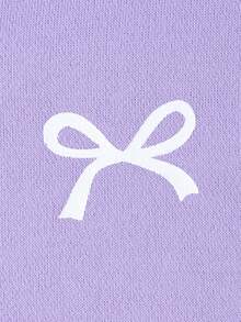 Sparklyn Tween GirlsBow Print Asymmetric Off-Shoulder Asymmetrical Hem Casual Sweatshirt - Purple - View 8