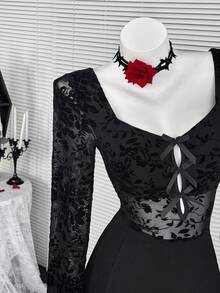 Coolane Trang phục biểu diễn Goth Y2K cho nữ mọi mùa Trang phục rave Lễ hội Rave Trang phục câu lạc bộ Renaissance Fair Trang phục dự tiệc Lưới đen Cổ vuông dài - màu đen - Xem 4