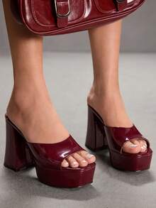 CUCCOO SZL ANKLE STRAP OPEN TOE HIGH HEEL SANDALS VACATION SHOES, FOR SUMMER Valentine Gift Summer Shoes Spring Shoes Spring Break Easter Prom Heels Valentine's Day Prom Heels Summer Shoes - Burgundy - View 2