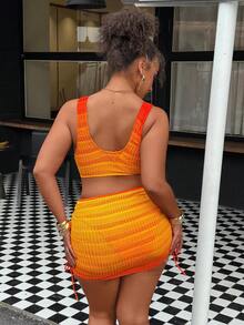 Vaytide 2 件套女士加大码渐变色宽肩带镂空抽绳腰性感分体泳衣套装，时尚度假装