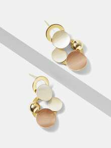 MOTF PREMIUM 复古金属圆盘耳环，简约几何圆形耳环，百搭欧美风格 - 金色 - 查看 8