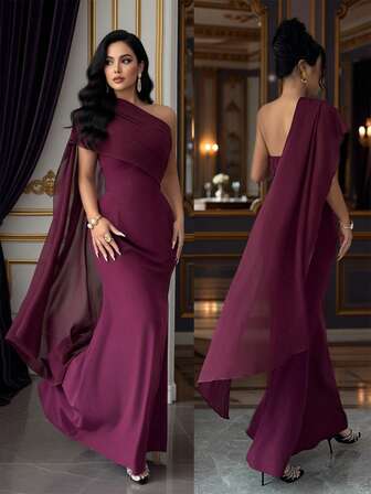 Rafferiza New Summer Women's Long Dress, Elegant Dress, Party Dress, Off-Shoulder Ribbon Dress, Plum Red Dress, Slimming Long Dress.