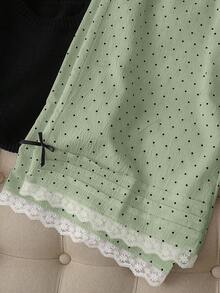 Franclia 女士极简波点蕾丝边阔腿裤 - 綠色 - 查看 7
