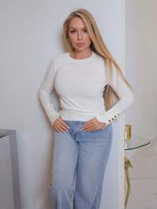 Cioccolato Old Money 秋装早秋毛衣百搭圆领休闲百搭长袖针织衫女款白色毛衣 - 米色 - 查看 5