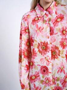 Maija 女士浪漫优雅花卉印花纽扣衬衫，情人节、节日适用