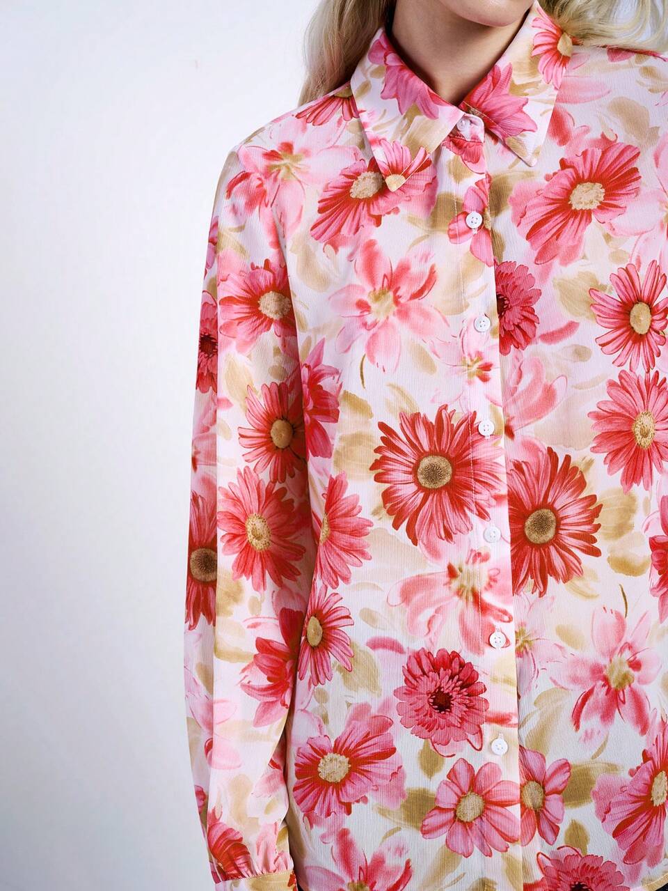 SHEIN Maija Women's Romantic Elegant Floral Print Button-Up Shirt Valentines Day,Festival