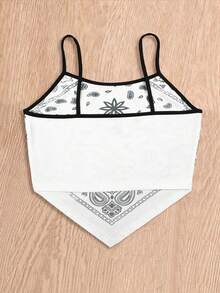 Trelyra Paisley Print Hanky Hem Cami Top Graphic Tees Women Tops - White - View 2