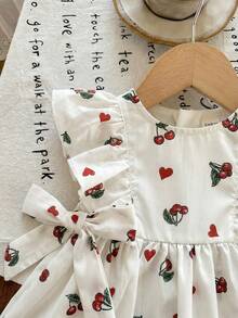 LMoss Kids Baby Girl Cherry Print Ruffle Trim Round Neck Casual Dress - Multicolor - View 7