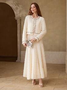 MOTF PREMIUM 女士春夏网纱飘逸半身裙 - 米色 - 查看 3