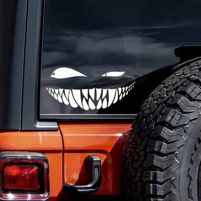 Zazumi 微笑恶魔哥特式乙烯基贴纸 防水汽车贴纸 适用于车窗、保险杠、笔记本电脑、摩托车头盔 恐怖装饰 节日季礼物创意 必备