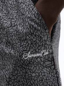 SUMWON Quần short đi biển nam họa tiết da voi nứt nẻ, dây rút ở eo, túi bên hông, quần bơi mùa hè, đồ bơi thường ngày - Xám - Xem 6