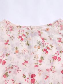 SHEIN 少女碎花印花腰带蝴蝶结A字针织连衣裙，优雅百搭，适合外出、约会、夏季穿着、海滩度假等各种场合。 - 彩色 - 查看 4