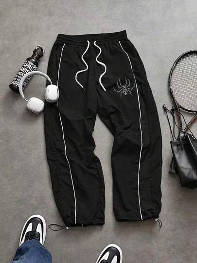 Sport MetroGents Pantalones deportivos casuales para hombres con estampado y cordón elástico