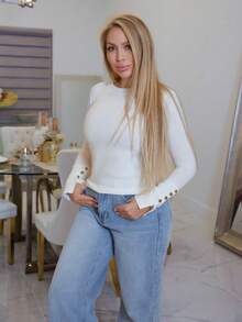 Cioccolato Old Money 秋装早秋毛衣百搭圆领休闲百搭长袖针织衫女款白色毛衣 - 米色 - 查看 6