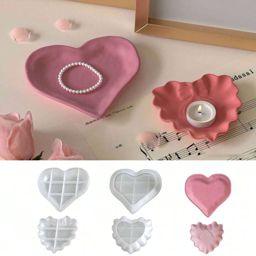 编织心形硅胶模具 DIY 情人节礼物 心形手工皂 香薰蜡烛模具 节日氛围装饰摆件 石膏模具 手工艺品制作 环氧树脂模具 - 白色 - 查看 1