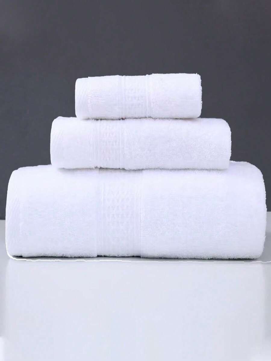 This Three-Piece High-Quality Pure Cotton Towel Set Comes In Three Sizes: 140cm/55.1 Inches, 75cm/29.5 Inches, And 34cm/13.4 Inches. It Includes One Face Towel, One Hand Towel, And One Bath Towel. Perfect For Everyday Use. The Color Is Gray. - White - View 1