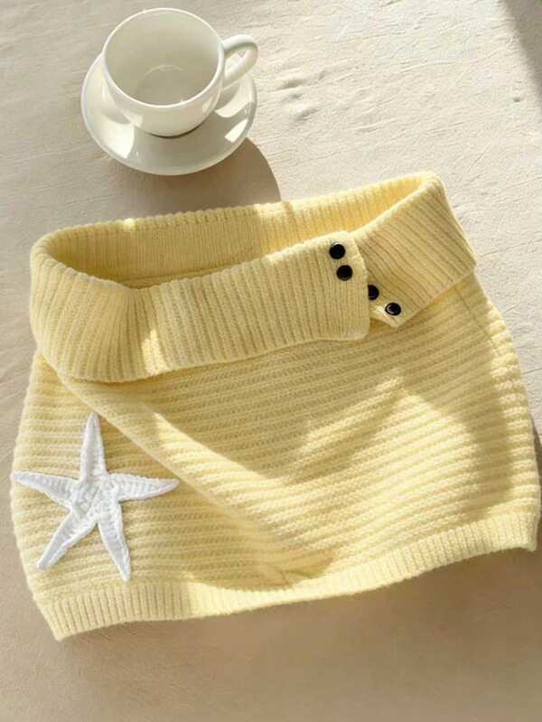 INAWLY Women's Casual Knitted Button Waist A-Line Skirt