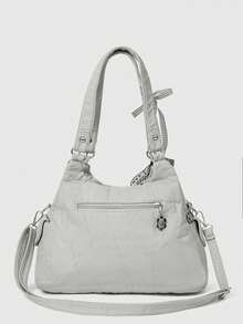 ROMWE Grunge Punk 时尚纯色PU皮革水桶单肩包，通勤必备 - 米色 - 查看 5