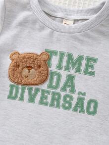 Cozy Pixies 2件套男婴卡通熊图案针织柔软圆领短袖上衣和松紧腰短裤套装 - 彩色 - 查看 3