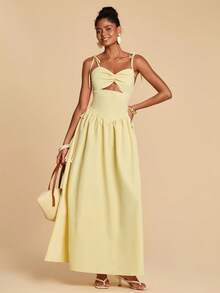 Travachic 女士纯色简约休闲长裙 - 黃色 - 查看 6