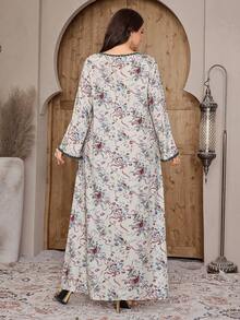 SHEIN Najma 大码女士阿拉伯风格印花长袖连衣裙 - 彩色 - 查看 2