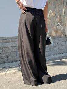 DAZY Tween Girls' Solid Color Waist Button Design Pleated Loose Wide Leg Pants - Black - View 9