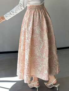 Dazy Plus Elastic Waist A-Line Loose Party Dress, Elegant Mid-Length Skirt, Pink, Spring/Summer