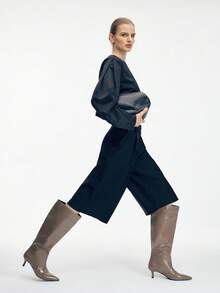 Women's Fashion Pointed Comfort Kitten Heel Knee Boots - Khaki - View 4
