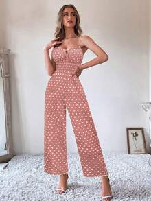 VaVaBold 女士休闲波点印花无袖连体裤，夏季 - 粉色 - 查看 5