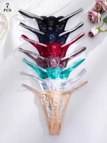 7pcs/Pack Sexy Lace Thong Panties, Seamless Women's Underwear - Multicolor - View 3