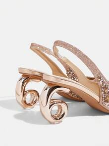 CUCCOO TILAWA Women's Rhinestone Pointed Toe High Heel Shoes, Elegant Luxury Ankle Strap Thin Heel Sandals, Suitable For Dates And Commuting Valentine's Day - Champagne - View 4