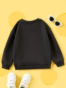 TOM & JERRY X SHEIN Baby Boy Letter & Cartoon Print Crew Neck Long Sleeve Casual Sweatshirt - Black - View 2