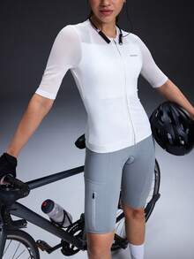 Powerista Women's Solid Color Minimalist Short Sleeve Cycling Jersey - White - View 1