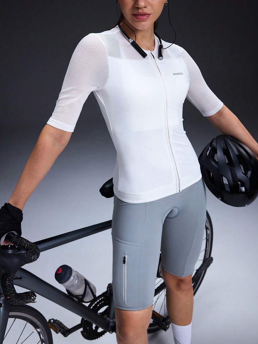 Powerista Women's Solid Color Minimalist Short Sleeve Cycling Jersey - White - View 1