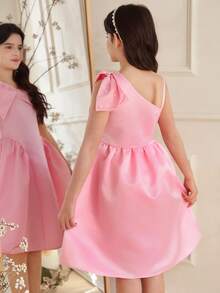 Glamorique Kids 法式新款女童连衣裙，女童生日派对晚礼服，优雅公主裙，适合主持、走秀、钢琴演奏会等场合，高端蓬蓬裙 - 藕粉色 - 查看 2