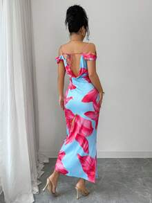 Qadelle Damen Sommer Urlaubs Off-Shoulder Kleid mit Blume Muster - Verschiedenfarbig - Übersicht 6