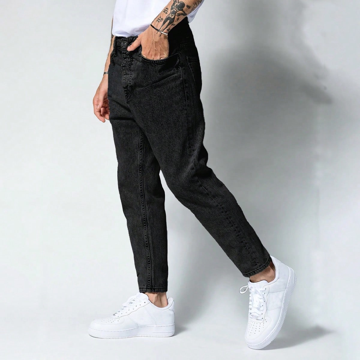 Jeans casuales de unicolor para hombres con bolsillos