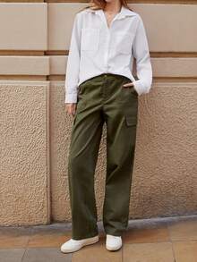 Maija 女士纯色休闲日常裤，简约风格，节日装扮 - 軍綠色 - 查看 4